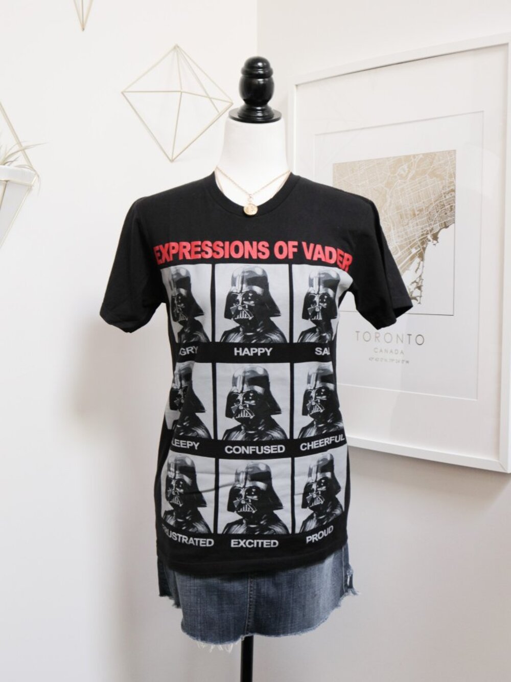 STAR WARS Facial Expressions of Darth Vader Black Short Sleeve Tee, Men's Small
